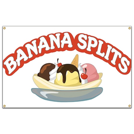 Signmission Banana Splits Banner Heavy Duty 13 Oz Vinyl with Grommets Single Sided B-60 Banana Splits